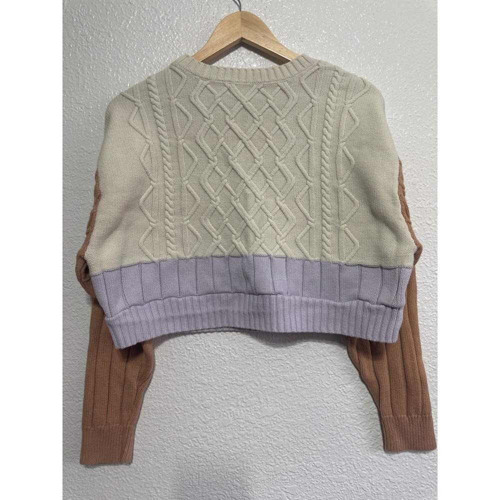 Kendall & Kylie Cream Cable Knit Cropped Color Block Sweater Small - Picture 6 of 7